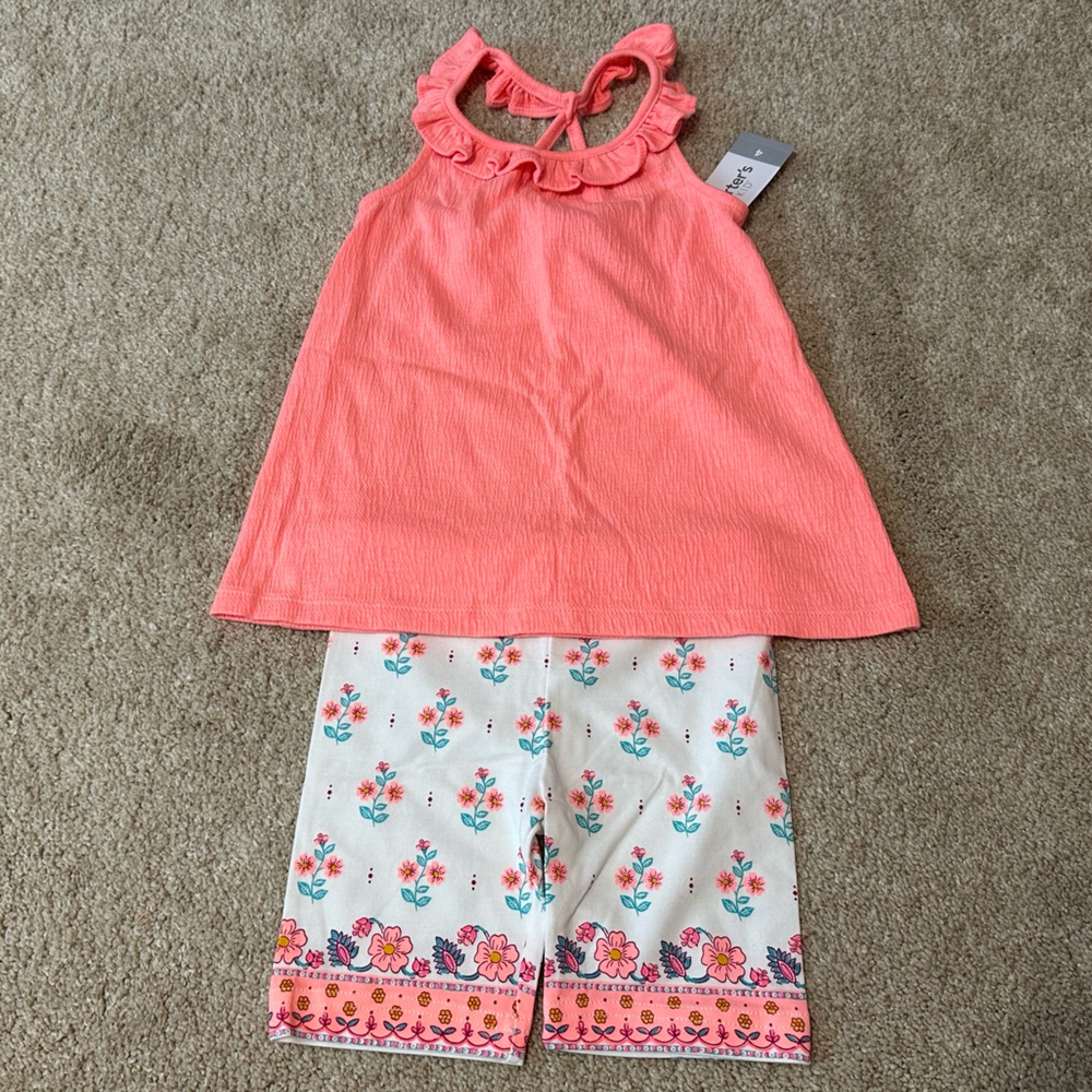NWT Neon Coral Ruffle Tank and White Playground Shorts Set